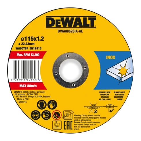 Disque à Tronçonner DeWalt Haute Performance 115x1,2x22,23mm Inox Type 41 (plat) DWA8062SIA-AE 3 Disque à Tronçonner DeWalt Haute Performance 115x1,2x22,23mm Inox Type 41 (plat) DWA8062SIA-AE