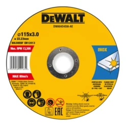 Disque à Tronçonner DeWalt Haute Performance 115x3x22,23mm Inox Type 42 (déporté) DWA8434SIA-AE