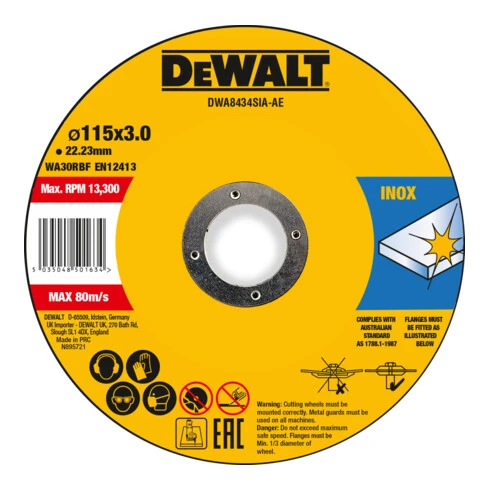 Disque à Tronçonner DeWalt Haute Performance 115x3x22,23mm Inox Type 42 (déporté) DWA8434SIA-AE 3 Disque à Tronçonner DeWalt Haute Performance 115x3x22,23mm Inox Type 42 (déporté) DWA8434SIA-AE