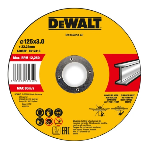 Disque à Tronçonner DeWalt Haute Performance 125x3x22,23mm Métal Type 42 (déporté) DWA4522IA-AE 3 Disque à Tronçonner DeWalt Haute Performance 125x3x22,23mm Métal Type 42 (déporté) DWA4522IA-AE