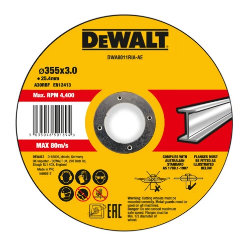 Disque à Tronçonner DeWalt Haute Performance 355x3x25,4mm Métal Type 41 (plat) DWA8011RIA-AE 3 Disque à Tronçonner DeWalt Haute Performance 355x3x25,4mm Métal Type 41 (plat) DWA8011RIA-AE