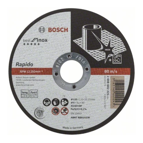 Disque à Tronçonner Droit Bosch Best For Inox Rapido Long Life A 60 W BF 41, 125x22,23x1 Mm 3 Disque à Tronçonner Droit Bosch Best For Inox Rapido Long Life A 60 W BF 41, 125x22,23x1 Mm