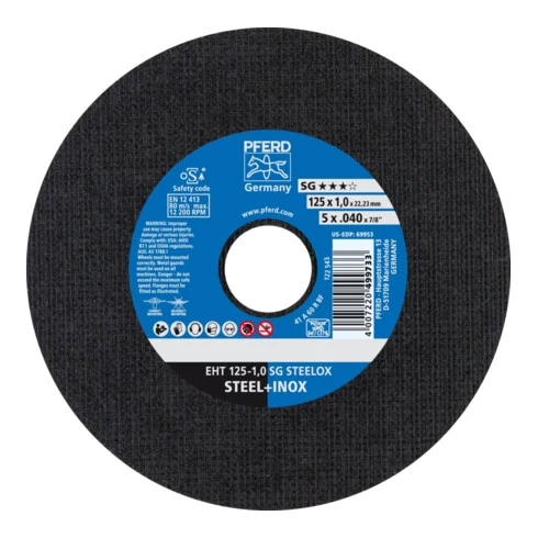 Disque à Tronçonner PFERD EHT 125x1,0x22,23 Mm Ligne Puissance Droite SG STEELOX Pour Acier/acier Inoxydable 3 Disque à Tronçonner PFERD EHT 125x1,0x22,23 Mm Ligne Puissance Droite SG STEELOX Pour Acier/acier Inoxydable