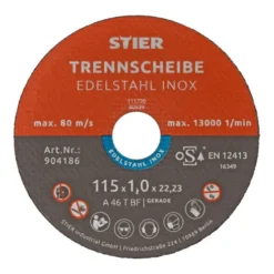 Disque à Tronçonner STIER 115 X 1,0 X 22,23 Droit, Inox/acier