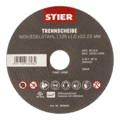 Disque à Tronçonner STIER Acier Inoxydable, 10 pièces, 125 X 1,0 X 22,23 mm, Forme 41