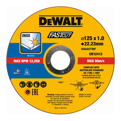 Disques à Tronçonner DeWalt Haute Performance 125x1x22,23mm Inox Type 41 (plats) - 100 Pièces DT20540-QZ 3 Disques à Tronçonner DeWalt Haute Performance 125x1x22,23mm Inox Type 41 (plats) - 100 Pièces DT20540-QZ