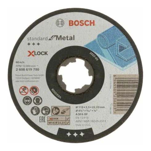Disques à Tronçonner Droits Bosch, Standard For Metal X-Lock, Diamètre 115 Mm 3 Disques à Tronçonner Droits Bosch, Standard For Metal X-Lock, Diamètre 115 Mm