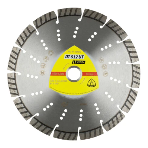 DT 612 UT Disques à Tronç. Diamanté Klingspor 150 X 2,4 X 22,23 Mm 11 Segments 33 X 2,4 X 12 Mm, Standard Turbo 3 DT 612 UT Disques à Tronç. Diamanté Klingspor 150 X 2,4 X 22,23 Mm 11 Segments 33 X 2,4 X 12 Mm, Standard Turbo