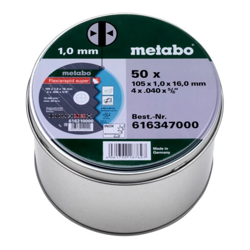 Metabo 50 Flexiarapid Super 105x1,0x16,0 Inox, Disque à Tronçonner,TF 41 3 Metabo 50 Flexiarapid Super 105x1,0x16,0 Inox, Disque à Tronçonner,TF 41