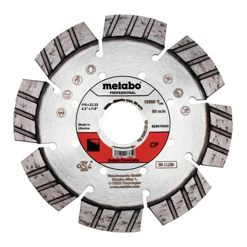 Metabo Disque à Tronçonner Diamanté 115x22,23mm, "CP", Béton "professional 3 Metabo Disque à Tronçonner Diamanté 115x22,23mm, "CP", Béton "professional