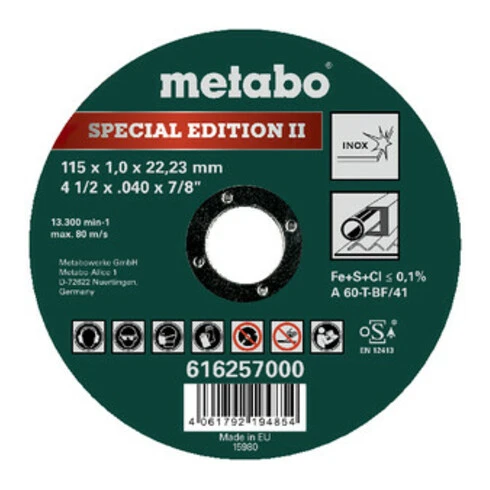 Meule De Tronçonnage Metabo Special Edition II 115 X 1,0 X 22,23 Mm, Inox, Version Droite 4 Meule De Tronçonnage Metabo Special Edition II 115 X 1,0 X 22,23 Mm, Inox, Version Droite – Image 2