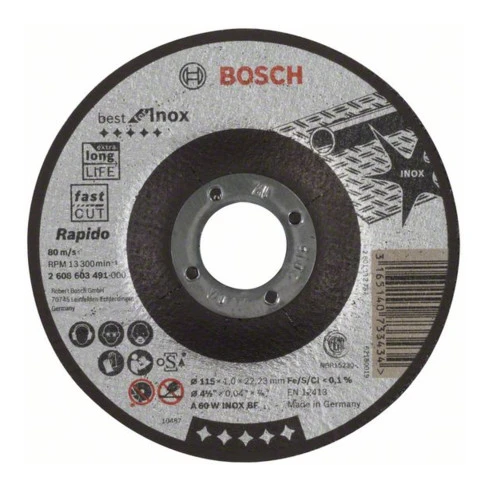 Molette De Tronçonnage Bosch Coudée Best For Inox - Rapido A 60 W INOX BF, 115, 22,23, 1,0 Mm 3 Molette De Tronçonnage Bosch Coudée Best For Inox - Rapido A 60 W INOX BF, 115, 22,23, 1,0 Mm