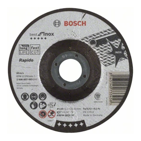 Molette De Tronçonnage Bosch Coudée Best For Inox - Rapido A 60 W INOX BF, 125, 22,23, 1,0 Mm 3 Molette De Tronçonnage Bosch Coudée Best For Inox - Rapido A 60 W INOX BF, 125, 22,23, 1,0 Mm