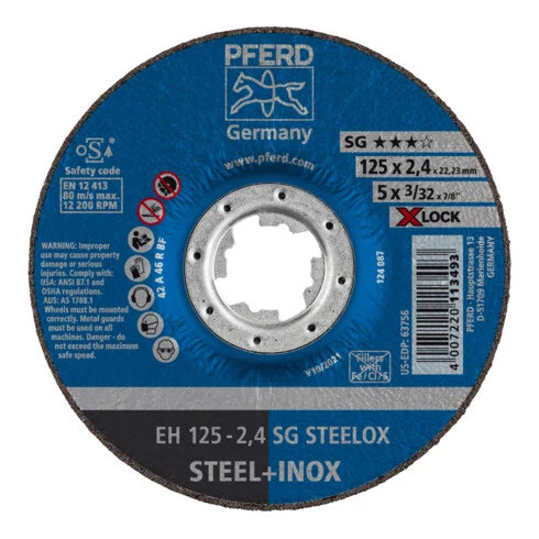PFERD Disque à Tronçonner EH 125-2,4 SG STEELOX/X-LOCK 3 PFERD Disque à Tronçonner EH 125-2,4 SG STEELOX/X-LOCK