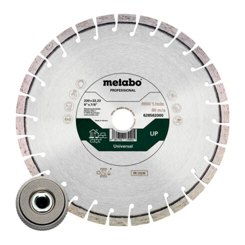 Metabo Set : 1 X Meule De Tronçonnage Diamantée 230x22,23mm, « UP » + 1 X écrou De Serrage Rapide M 14 (628583000) 3 Metabo Set : 1 X Meule De Tronçonnage Diamantée 230x22,23mm, « UP » + 1 X écrou De Serrage Rapide M 14 (628583000)