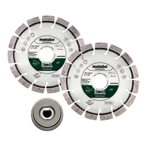Metabo Set : 2 X Meules De Tronçonnage Diamantées 125x22,23mm, « UP » + 1 X écrou De Serrage Rapide M 14 (628582000) 3 Metabo Set : 2 X Meules De Tronçonnage Diamantées 125x22,23mm, « UP » + 1 X écrou De Serrage Rapide M 14 (628582000)